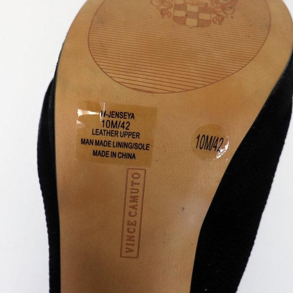 Vince Camuto Jenseya Perforated Peep Toe Wedge Heels Black Suede Leather 10 - Picture 10 of 10